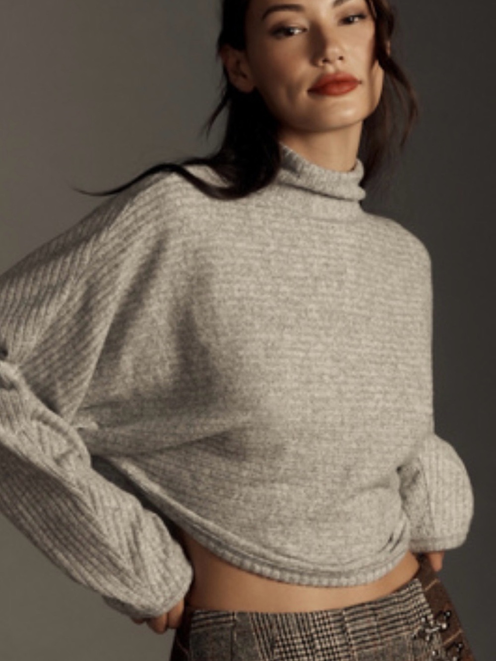 Anthropologie Light Gray Ribbed Mock-Neck Sweater